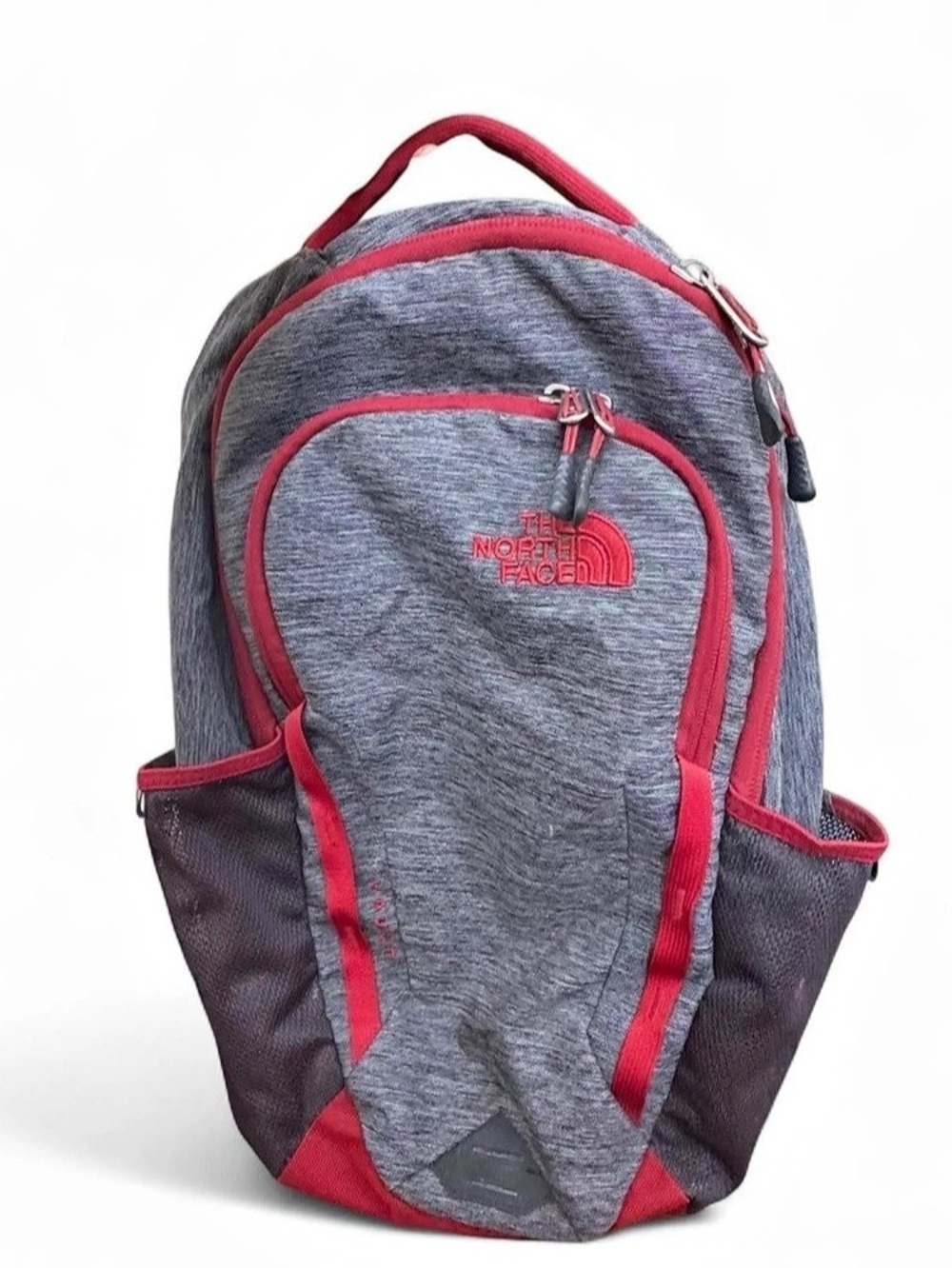 The North Face Heather Gray Red Backpack School Travel Daypack